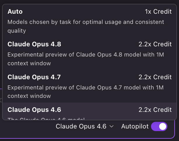 The model selector dropdown showing Claude Opus, Sonnet, and free-tier options