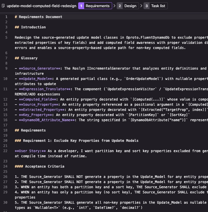Screenshot: The Kiro generated requirements